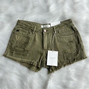 ❌SOLD❌Kancan olive green mid rise distressed shorts